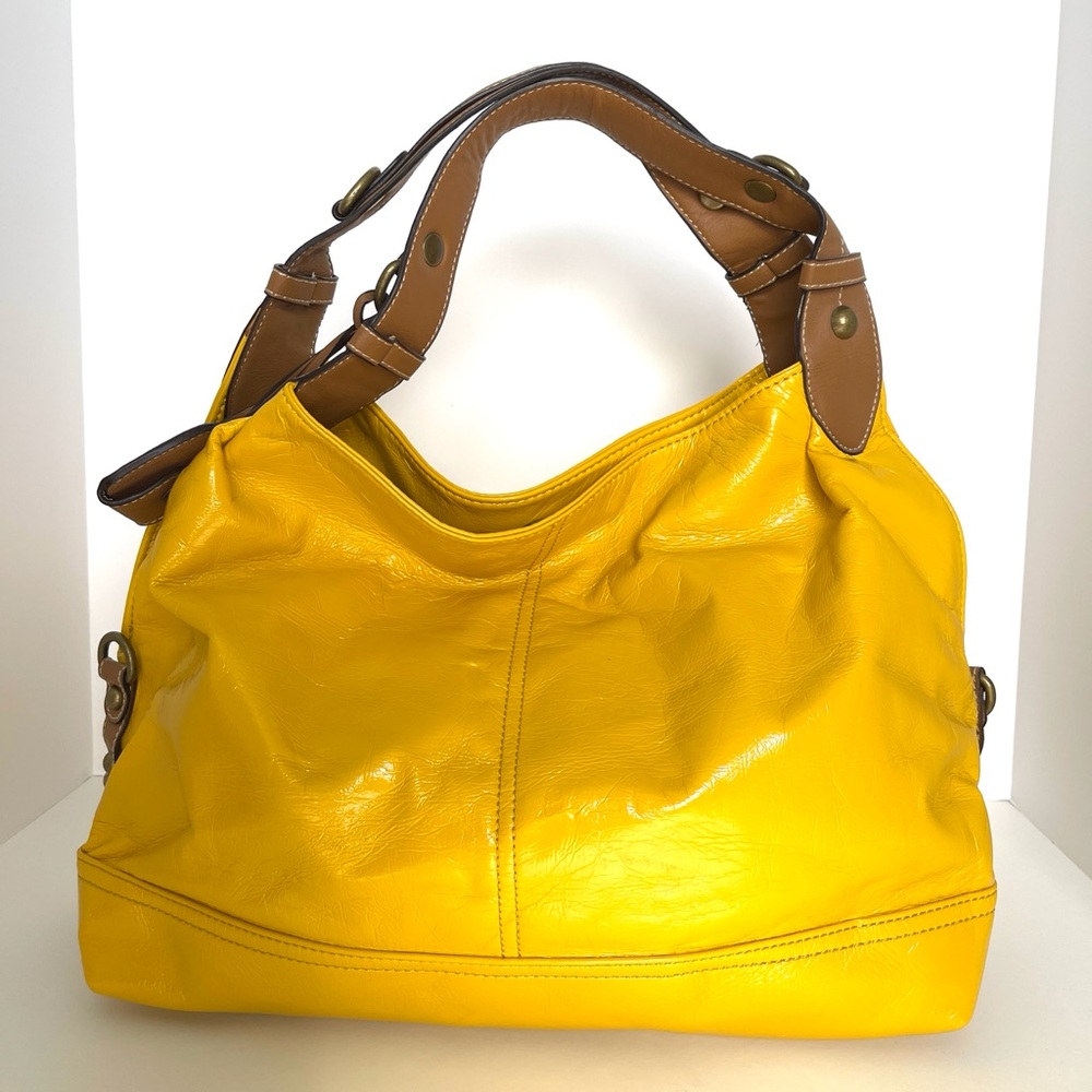 Yellow Patent Leather-like Shoulder Bag